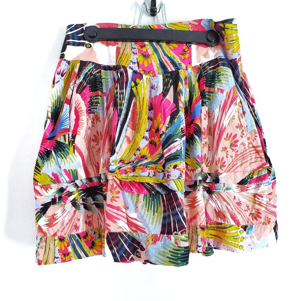 Leifsdottir Bright Tropical Print Tiered Skirt Sz4